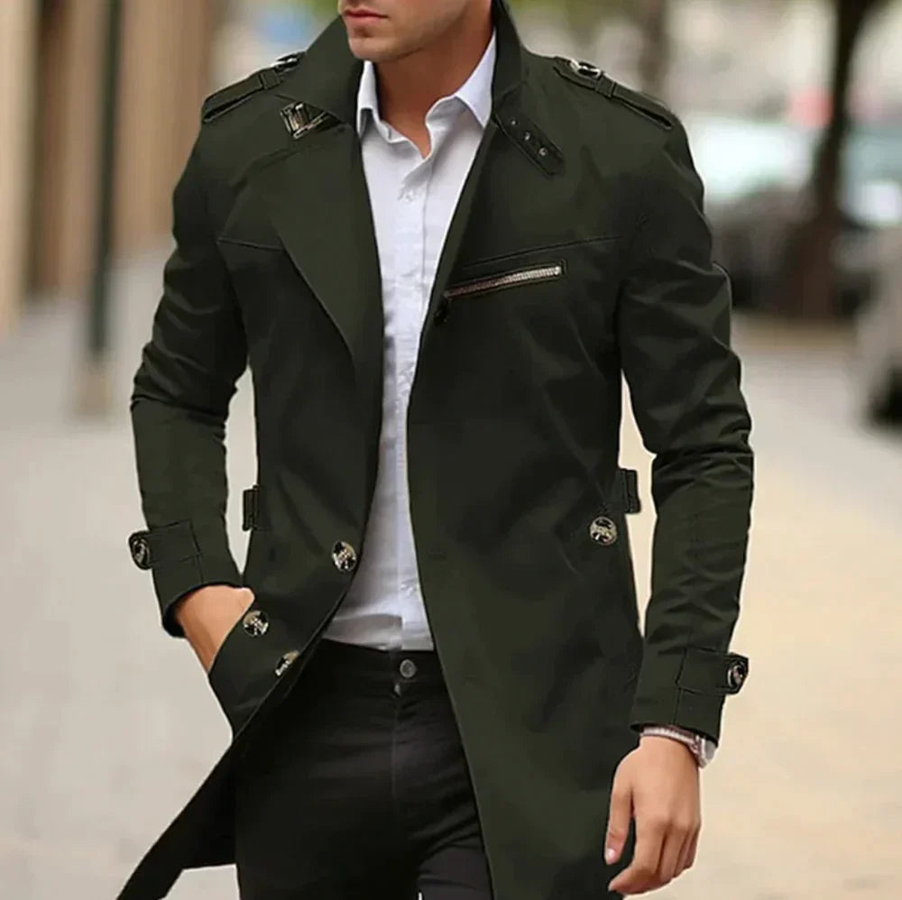 Trenchcoat Heren – Elegante Lange Jas van Hoogwaardige Materialen voor Koud Weer
