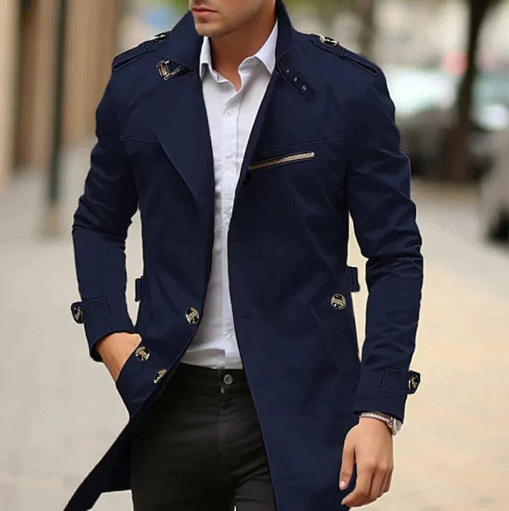 Trenchcoat Heren – Elegante Lange Jas van Hoogwaardige Materialen voor Koud Weer