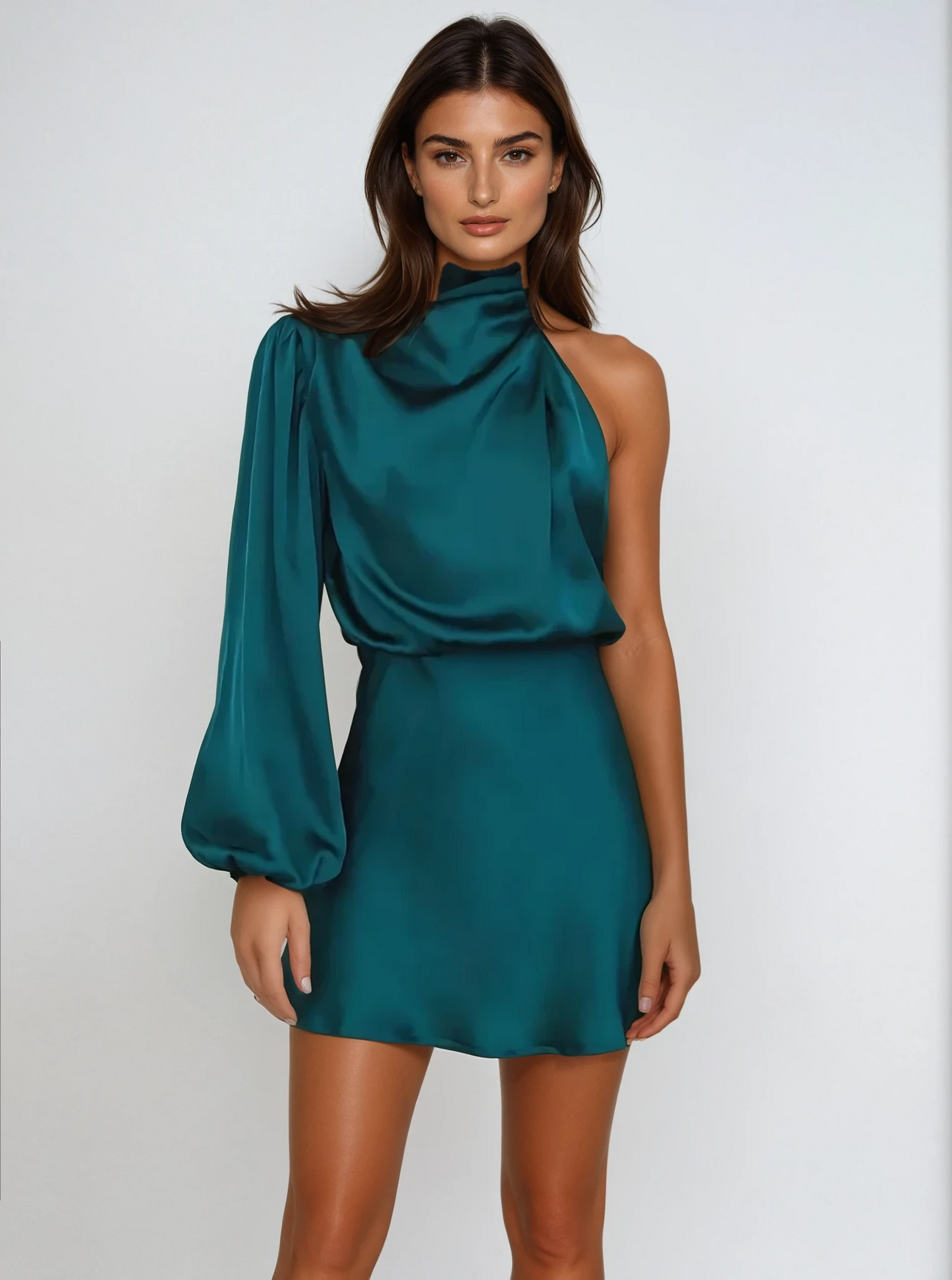 Asymmetrische avondjurk satijn – Elegante jurk voor bruiloft en speciale gelegenheden