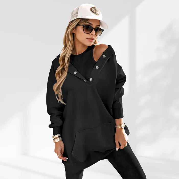 Sweatshirt Dames - Zachte Katoen Oversized - Casual Stijl met Functionele Knopen