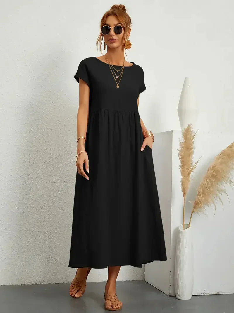 Lange jurk dames – Elegante jurk met vloeiende stof voor feest en bruiloft