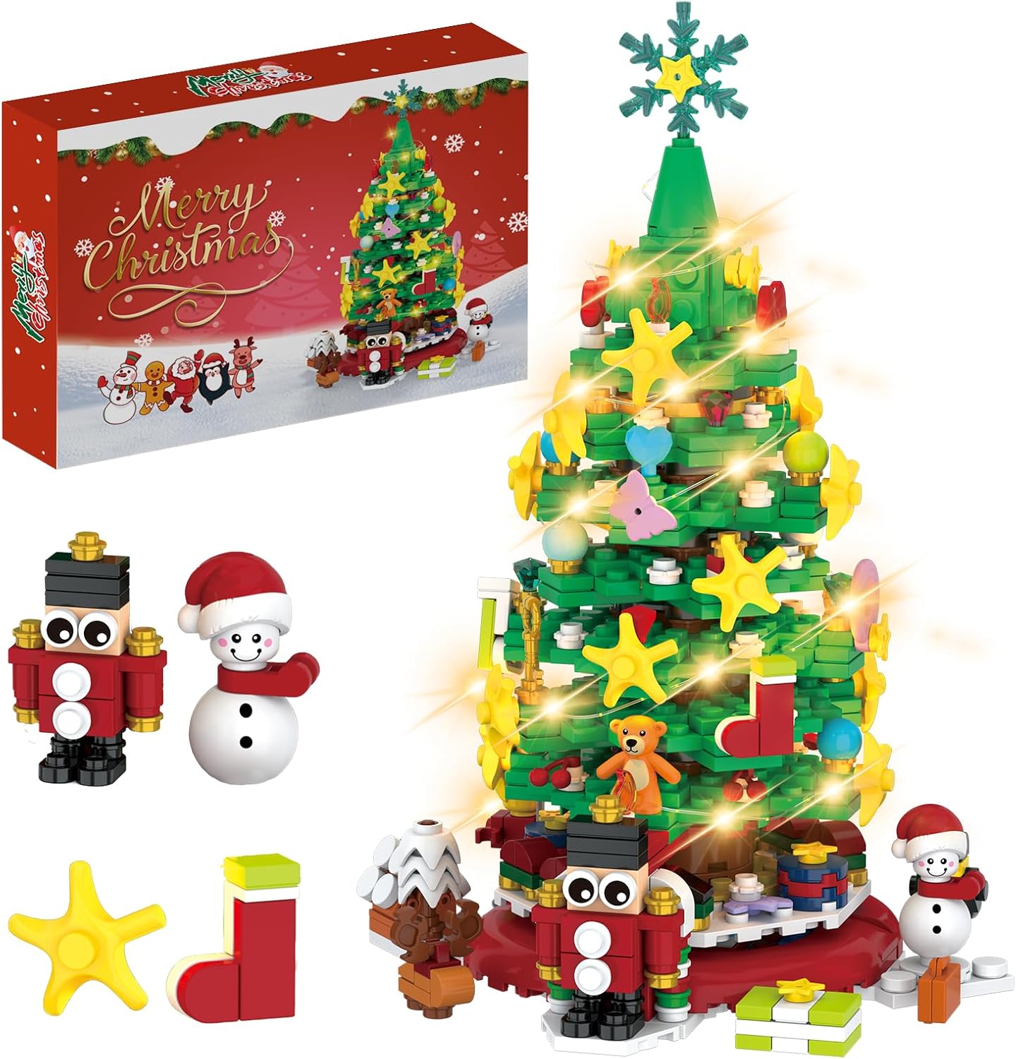 Adventskalender Kerstboom Bouwblok Set 24 stuks Licht Kit