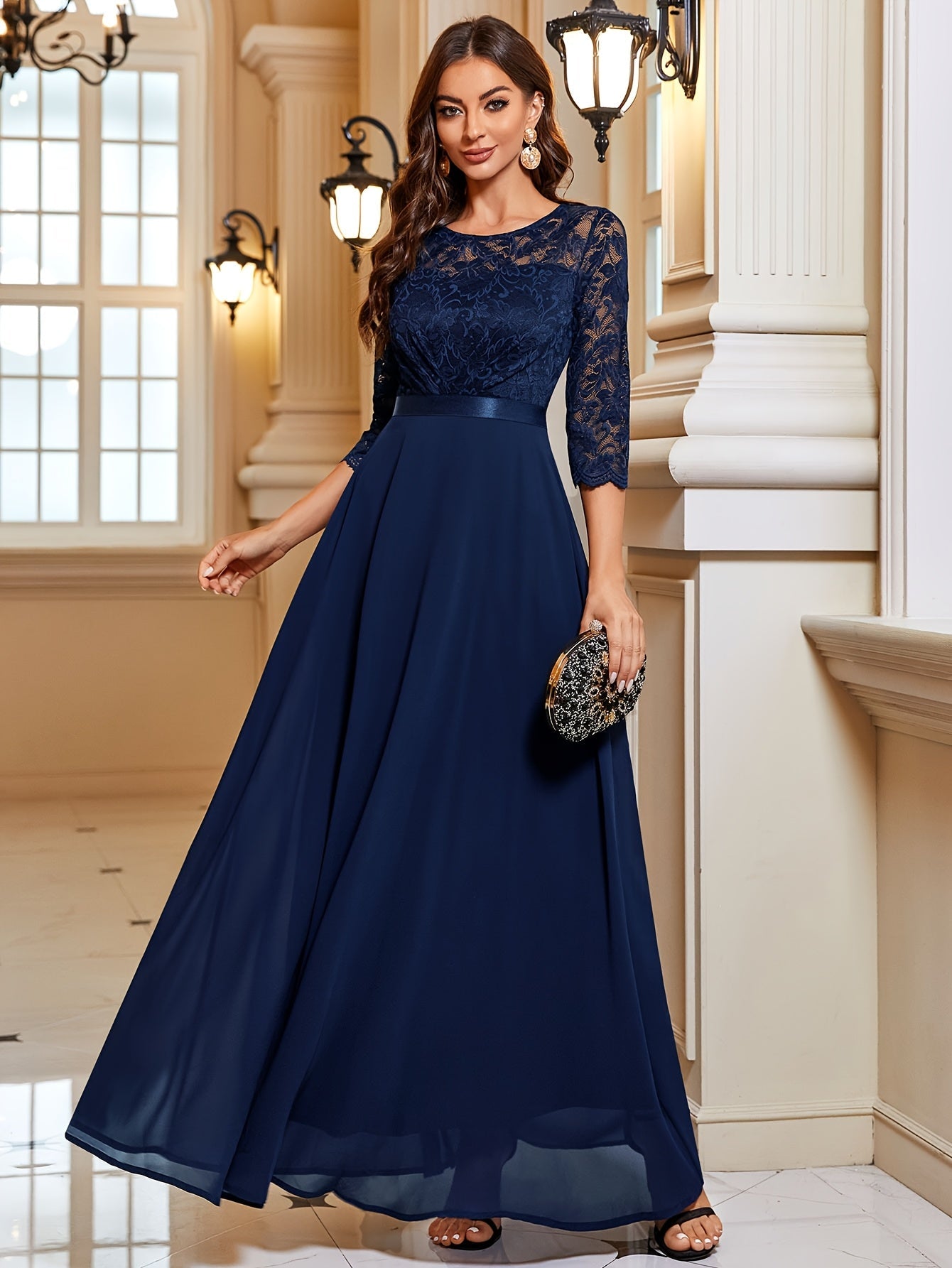 Maxi Jurk Dames – Elegante Lange Jurk met Kant en Chiffon voor Feestelijke Gelegenheden