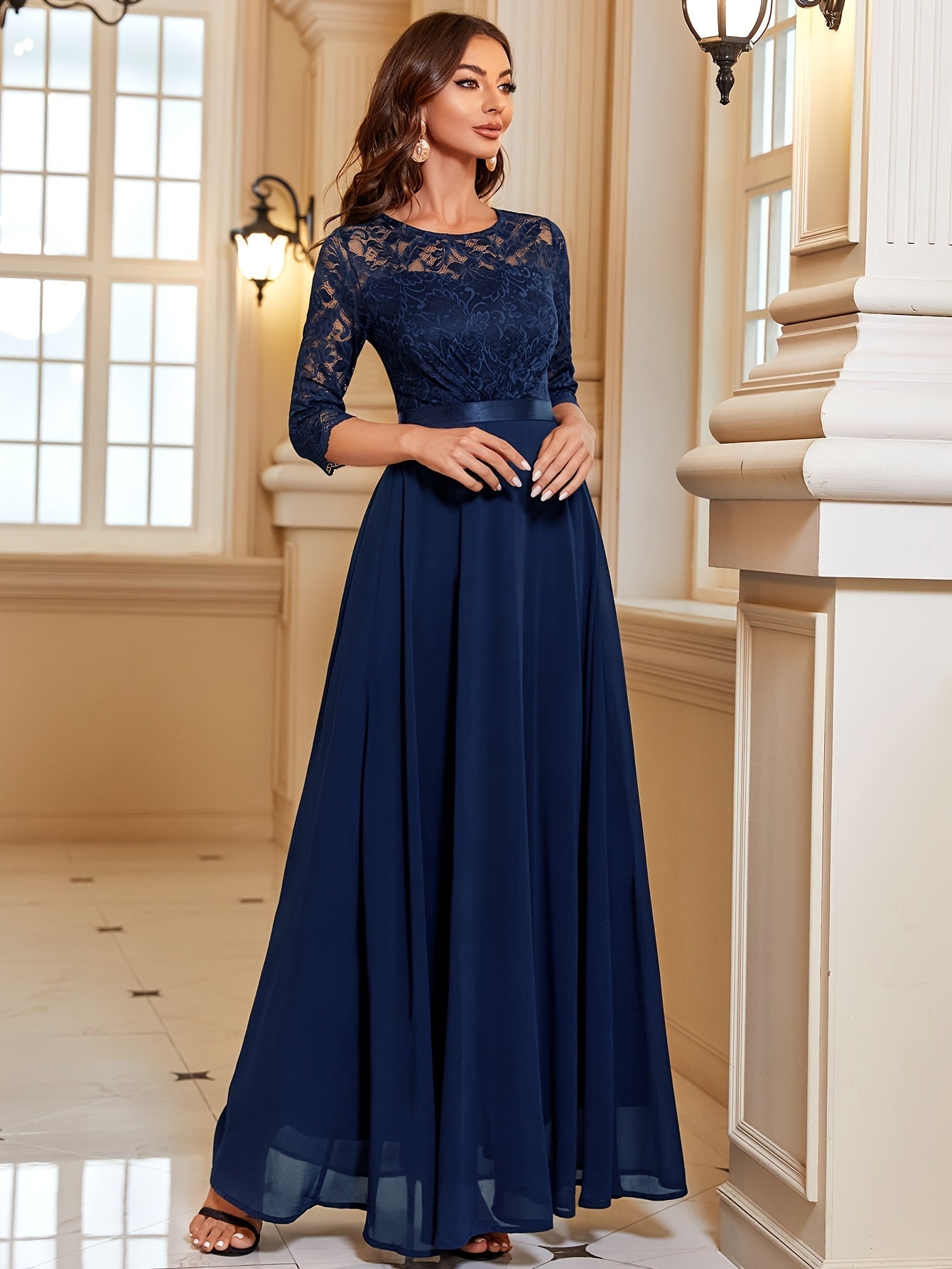 Maxi Jurk Dames – Elegante Lange Jurk met Kant en Chiffon voor Feestelijke Gelegenheden