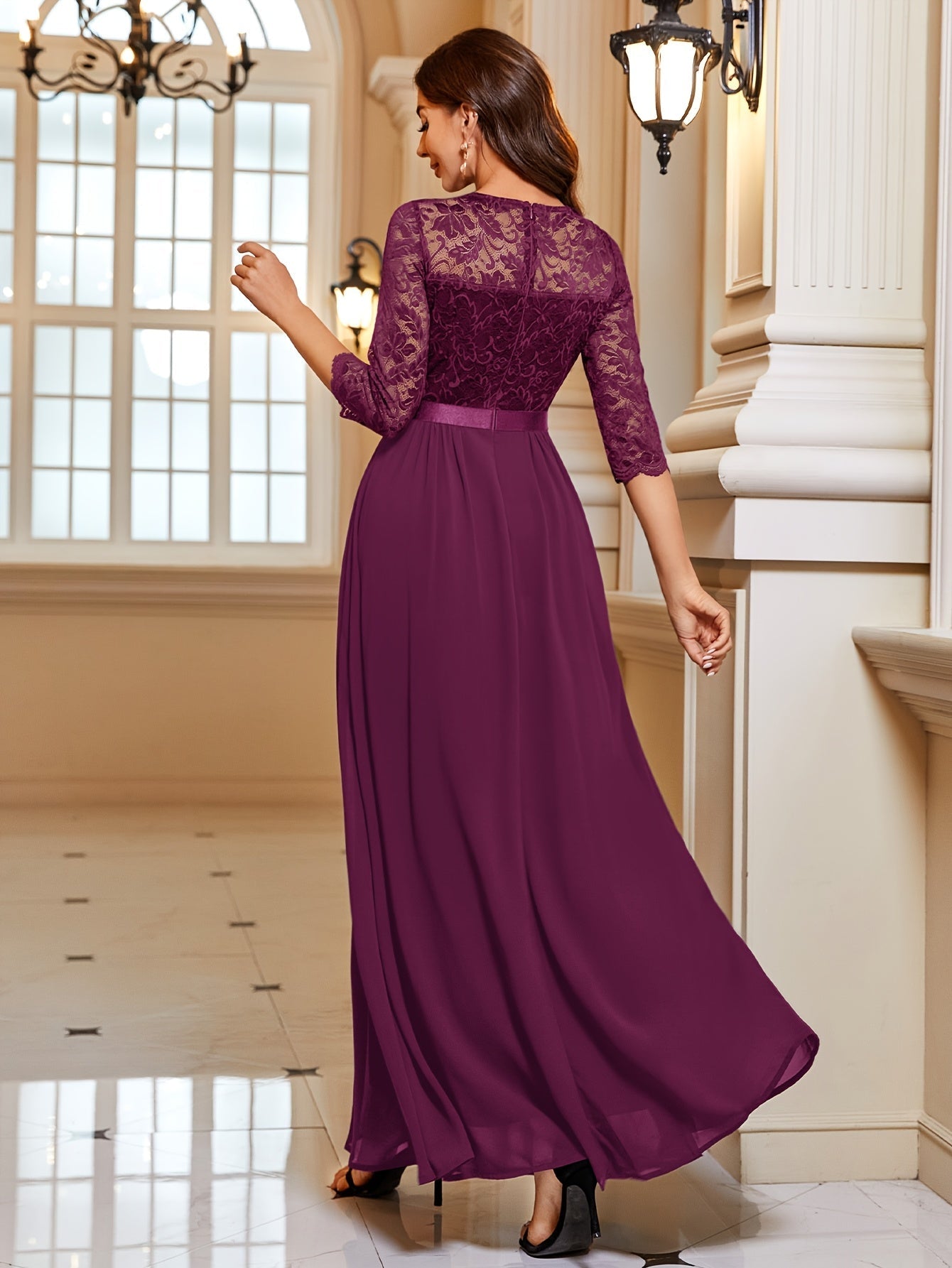 Maxi Jurk Dames – Elegante Lange Jurk met Kant en Chiffon voor Feestelijke Gelegenheden