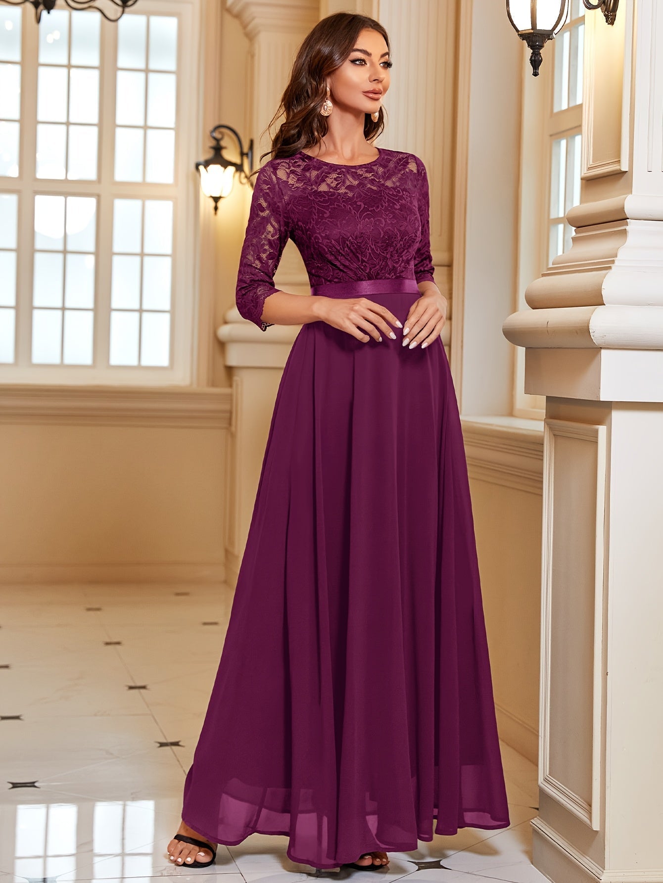 Maxi Jurk Dames – Elegante Lange Jurk met Kant en Chiffon voor Feestelijke Gelegenheden