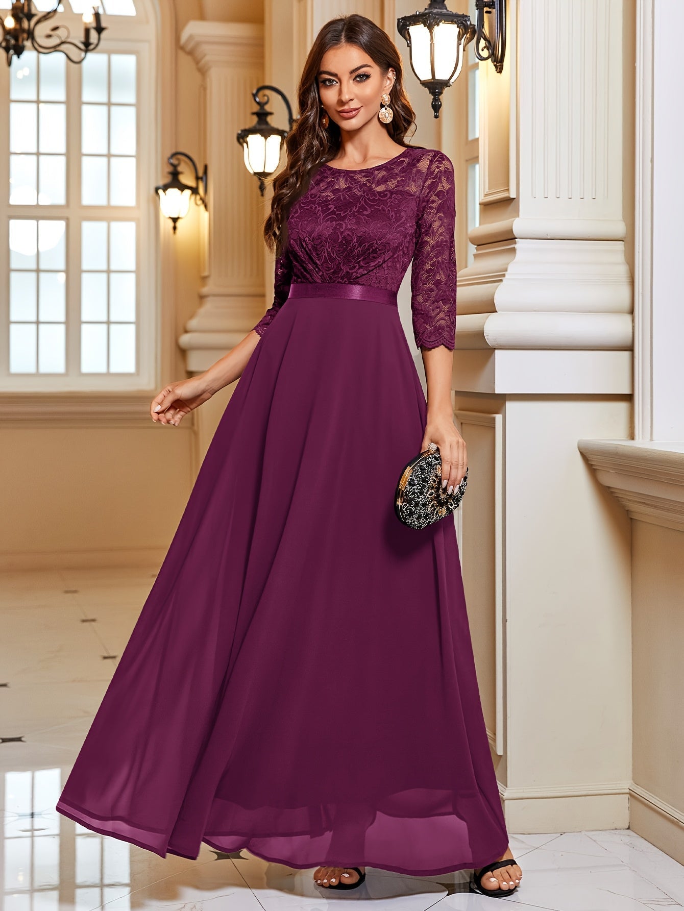 Maxi Jurk Dames – Elegante Lange Jurk met Kant en Chiffon voor Feestelijke Gelegenheden