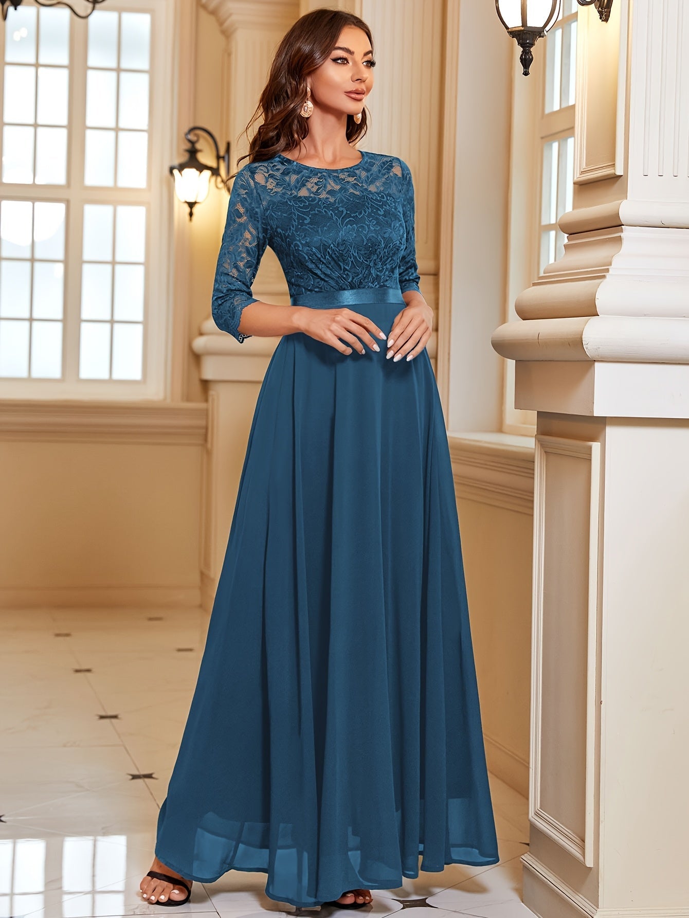 Maxi Jurk Dames – Elegante Lange Jurk met Kant en Chiffon voor Feestelijke Gelegenheden