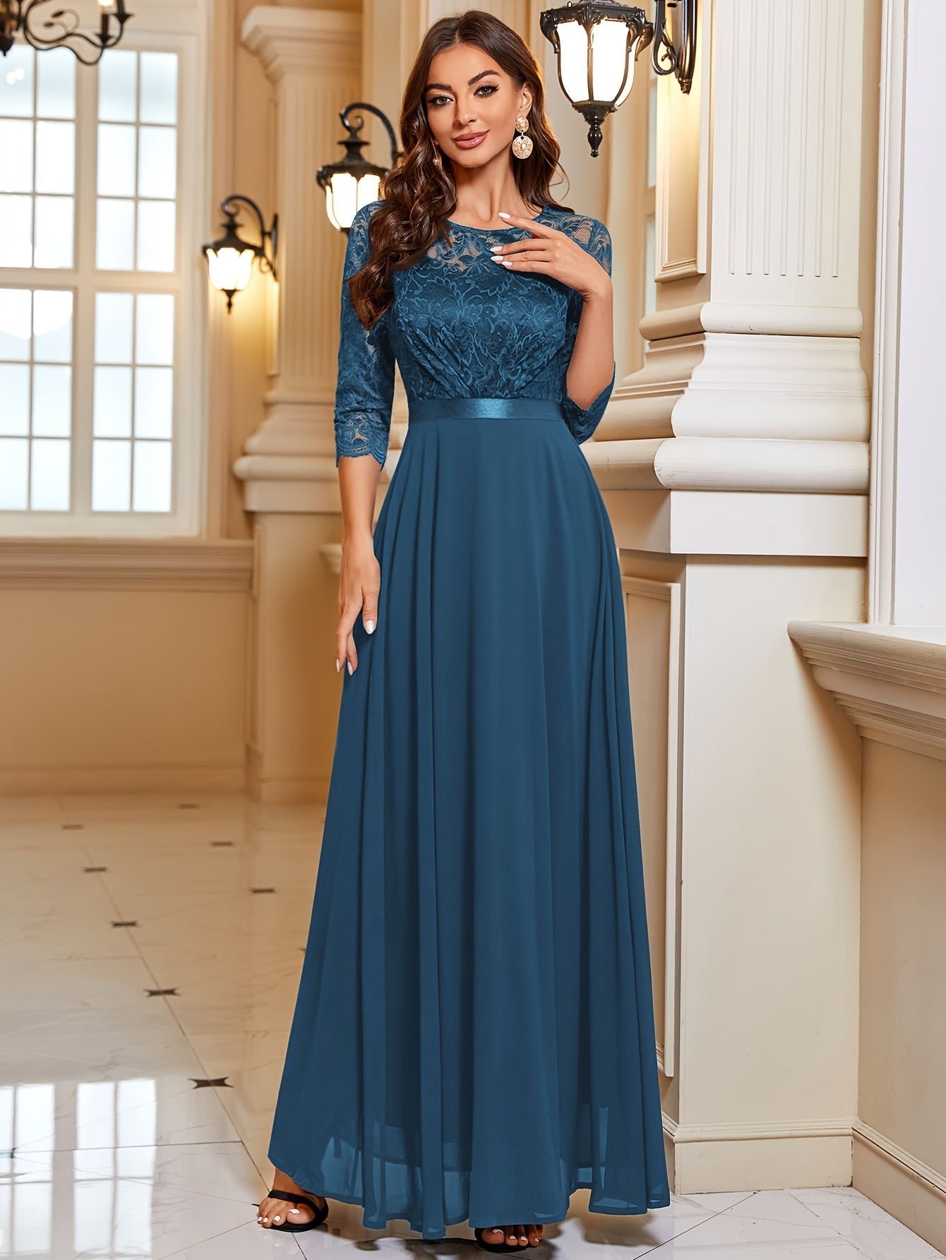 Maxi Jurk Dames – Elegante Lange Jurk met Kant en Chiffon voor Feestelijke Gelegenheden