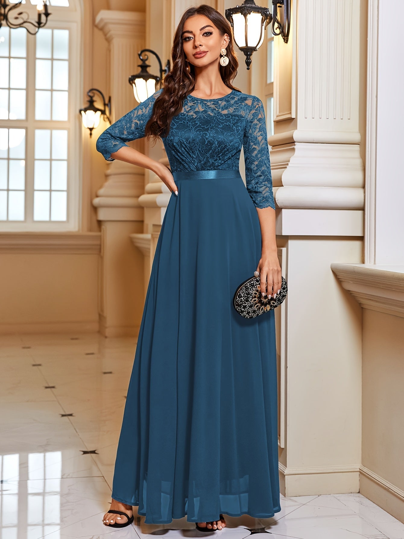 Maxi Jurk Dames – Elegante Lange Jurk met Kant en Chiffon voor Feestelijke Gelegenheden