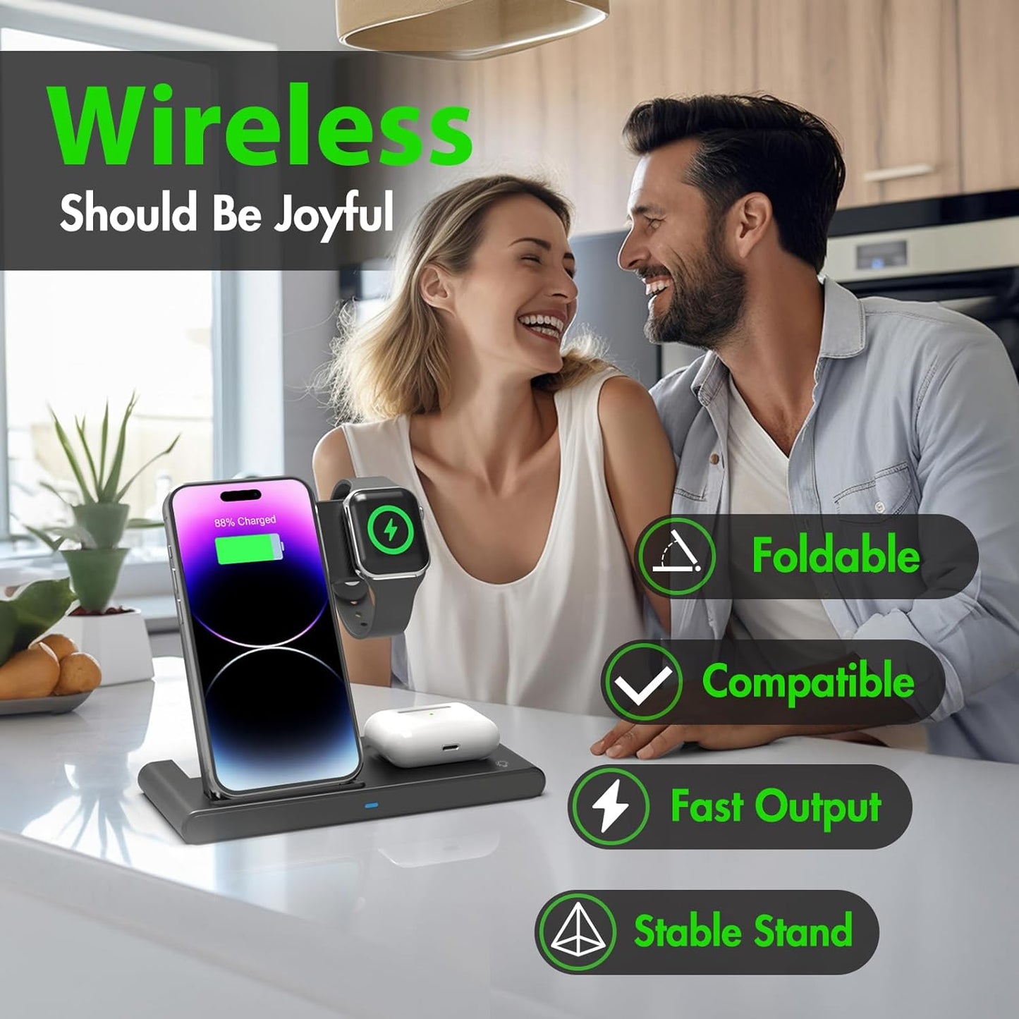 Draadloze Snellader Stand 3 in 1 voor iPhone Apple Watch AirPods
