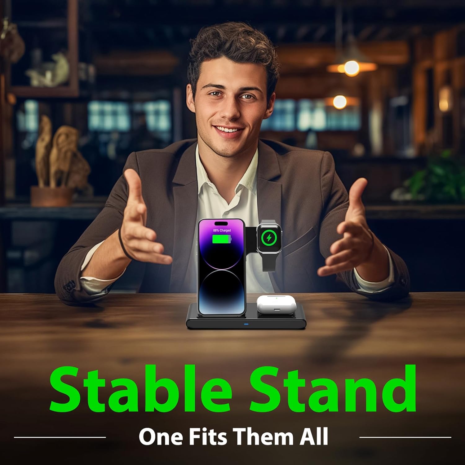 Draadloze Snellader Stand 3 in 1 voor iPhone Apple Watch AirPods