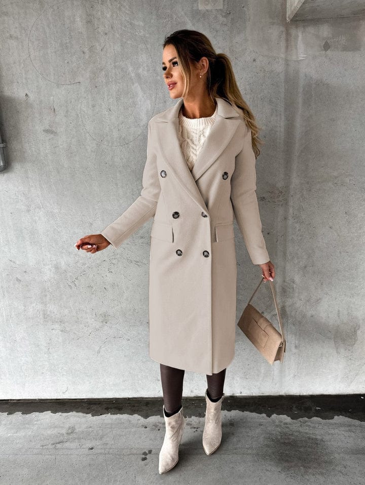 Damesmantel met dubbele rij knopen – Elegante trenchcoat voor vrouwen, stijlvol en warm
