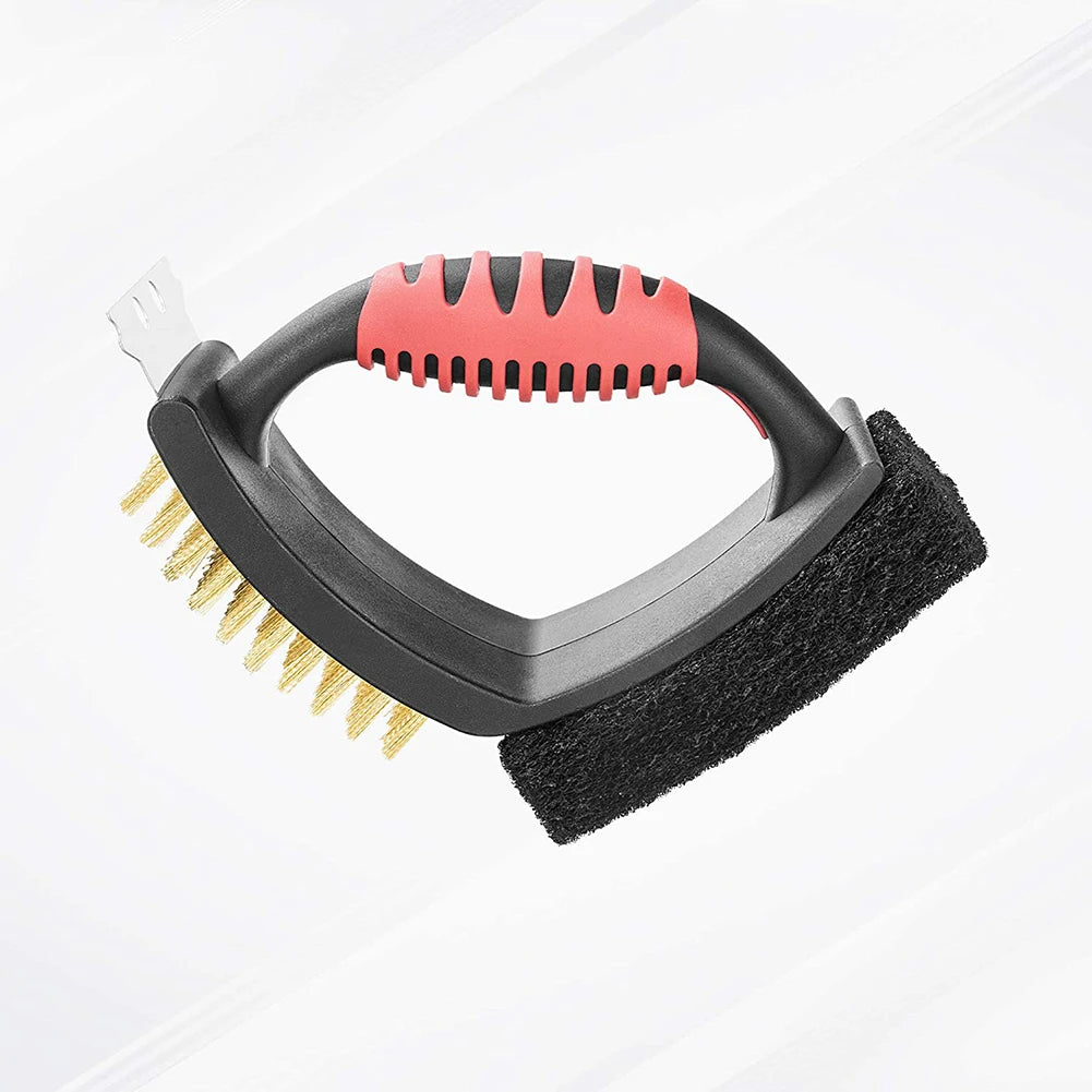Grillborstel 3 in 1 met Messing Haren en Schraper