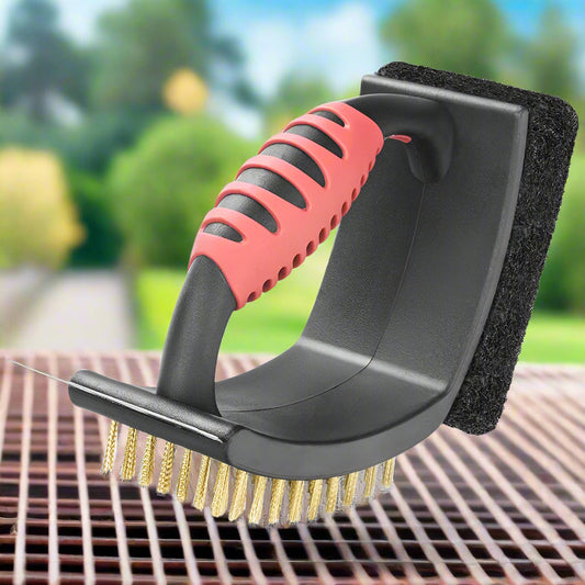 Grillborstel 3 in 1 met Messing Haren en Schraper