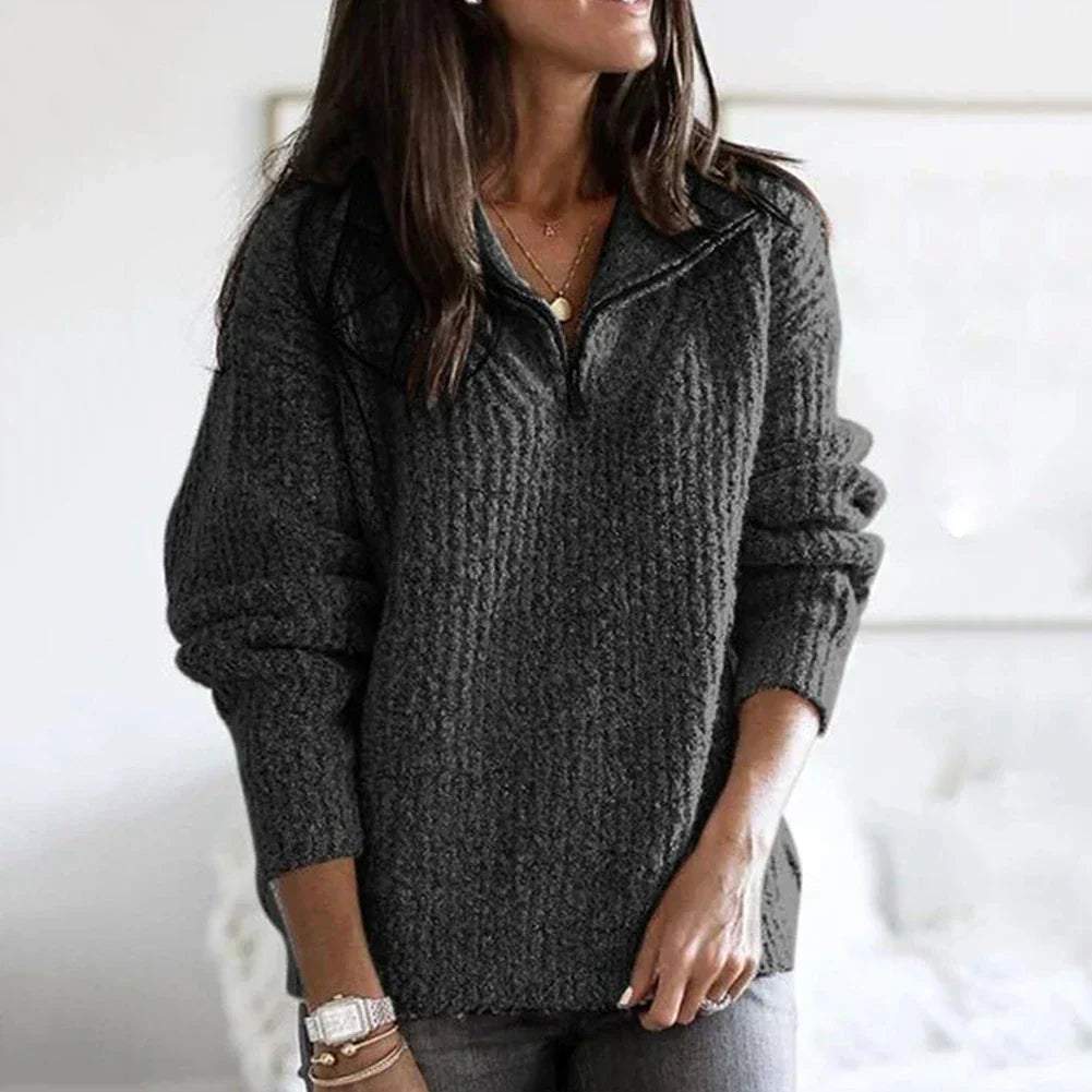 Damespullover met halve rits – Comfortabele trui voor dames, trendy en stijlvol