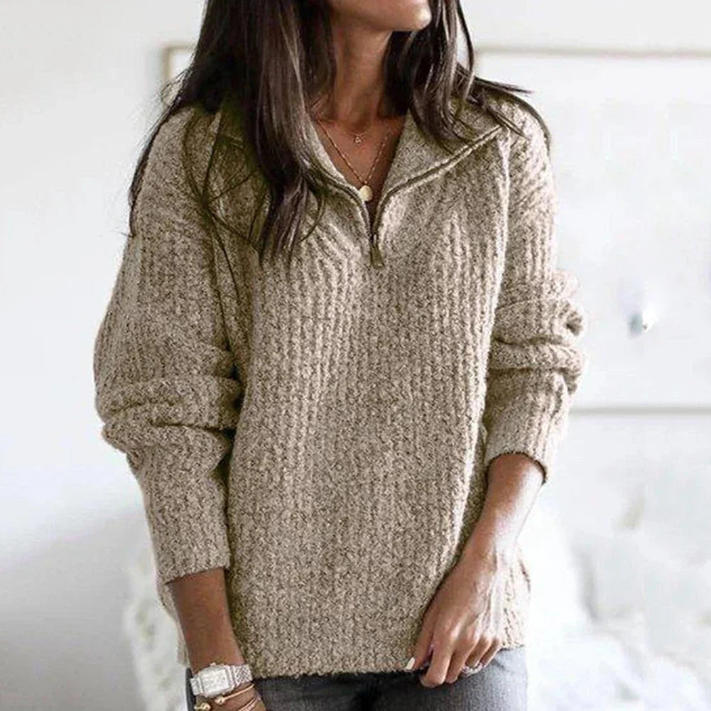 Damespullover met halve rits – Comfortabele trui voor dames, trendy en stijlvol