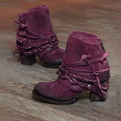 Retro laarzen dames – Vintage leren laarzen met hoge hakken voor stijl