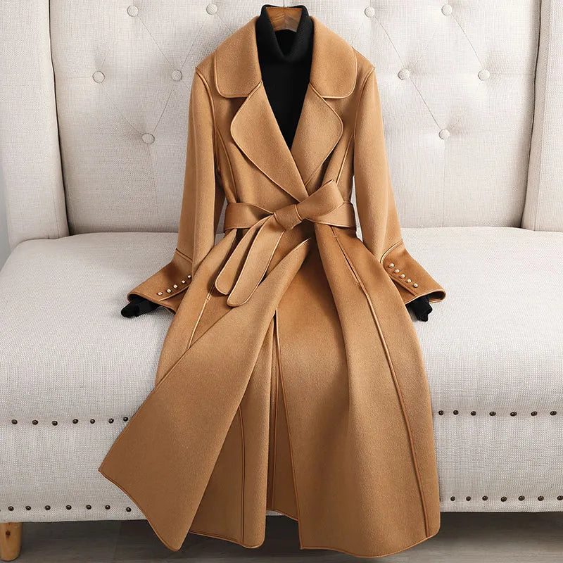 Trenchcoat dames met ceintuur – Elegante lange jas voor herfst en winter