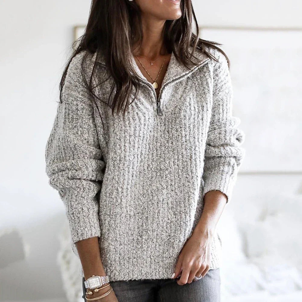 Damespullover met halve rits – Comfortabele trui voor dames, trendy en stijlvol