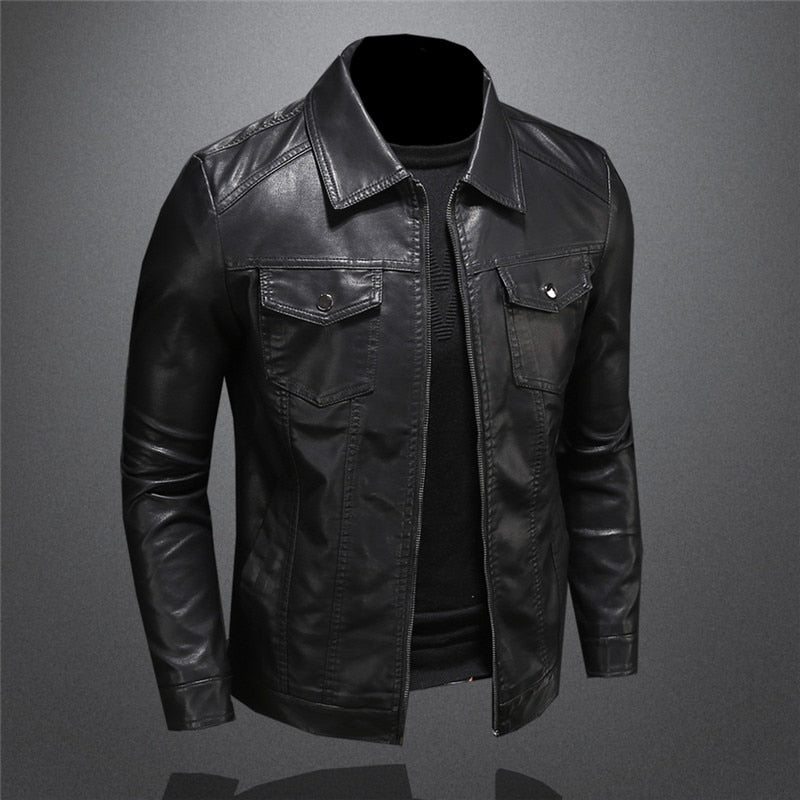 Heren leren jack – Stijlvol zwart leren jasje met rits en slim fit design