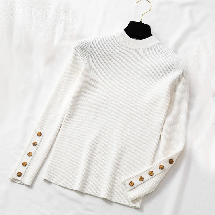 Trui dames – Elegante trui met knoopmouwen, stijlvol en comfortabel