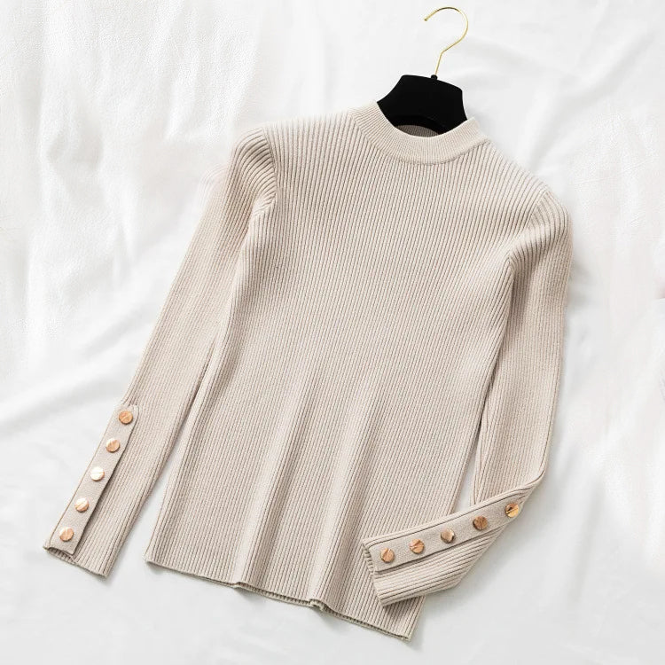 Trui dames – Elegante trui met knoopmouwen, stijlvol en comfortabel