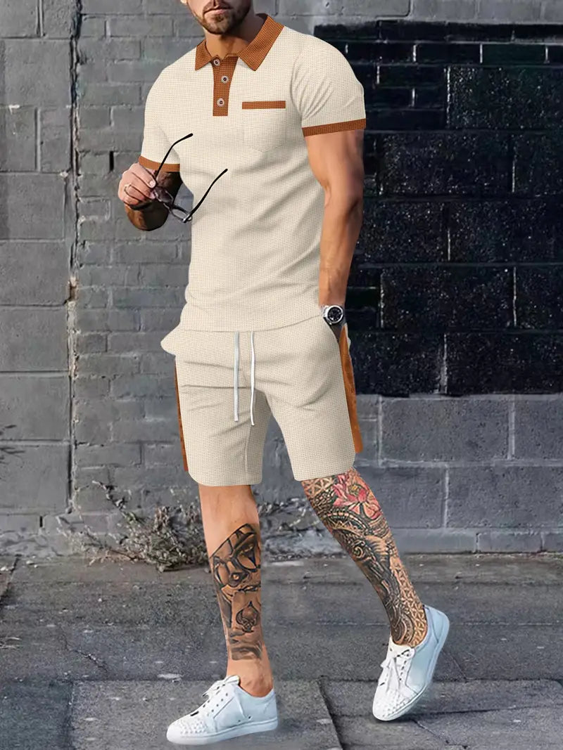 Polohemd en shorts heren – Comfortabele outfit met trekkoord voor casual stijl