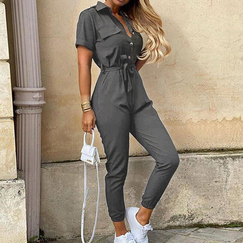 Korte Mouw Jumpsuit Dames – Elegante Jumpsuit met Ceintuur voor Feest en Casual