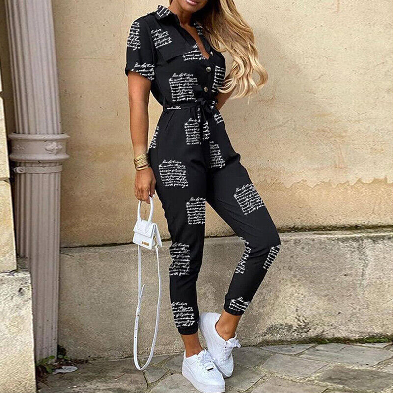 Korte Mouw Jumpsuit Dames – Elegante Jumpsuit met Ceintuur voor Feest en Casual