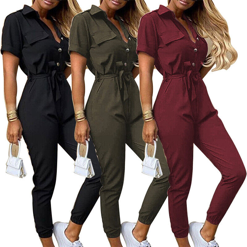 Korte Mouw Jumpsuit Dames – Elegante Jumpsuit met Ceintuur voor Feest en Casual