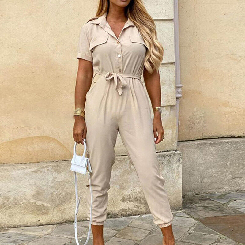 Korte Mouw Jumpsuit Dames – Elegante Jumpsuit met Ceintuur voor Feest en Casual