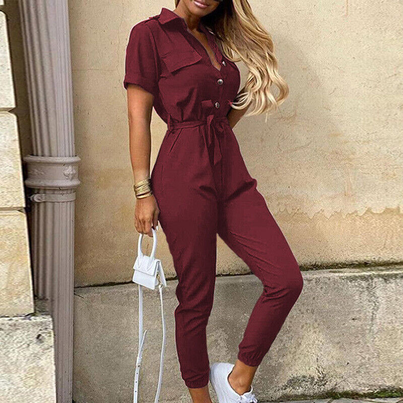 Korte Mouw Jumpsuit Dames – Elegante Jumpsuit met Ceintuur voor Feest en Casual