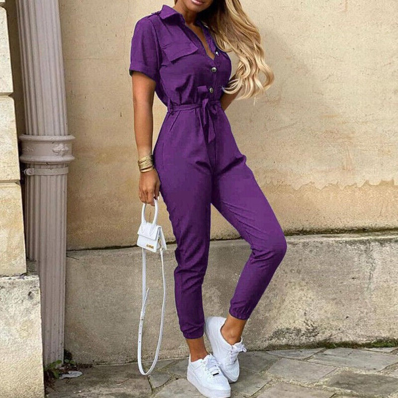 Korte Mouw Jumpsuit Dames – Elegante Jumpsuit met Ceintuur voor Feest en Casual