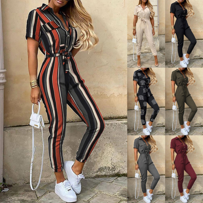 Korte Mouw Jumpsuit Dames – Elegante Jumpsuit met Ceintuur voor Feest en Casual