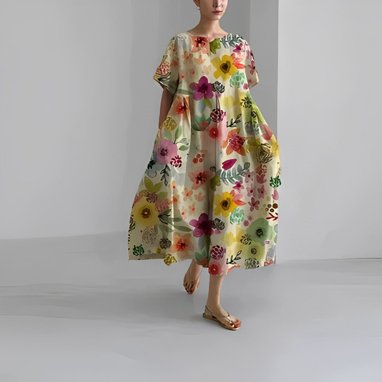 Bedrukte Jurk Dames – Elegante A-lijn Jurk met Floral Design voor Feestelijke Gelegenheden