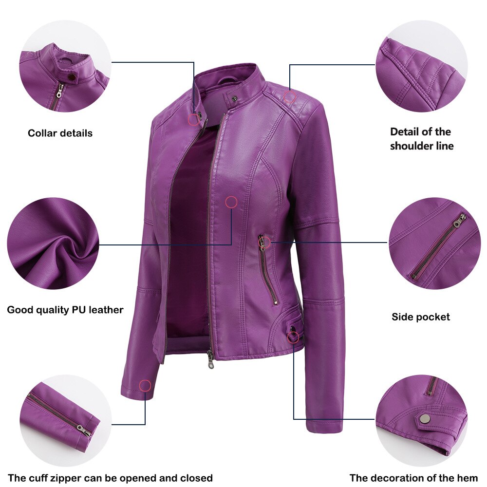 Bikerjack dames – Stijlvolle leren bikerjack met rits en slim fit design