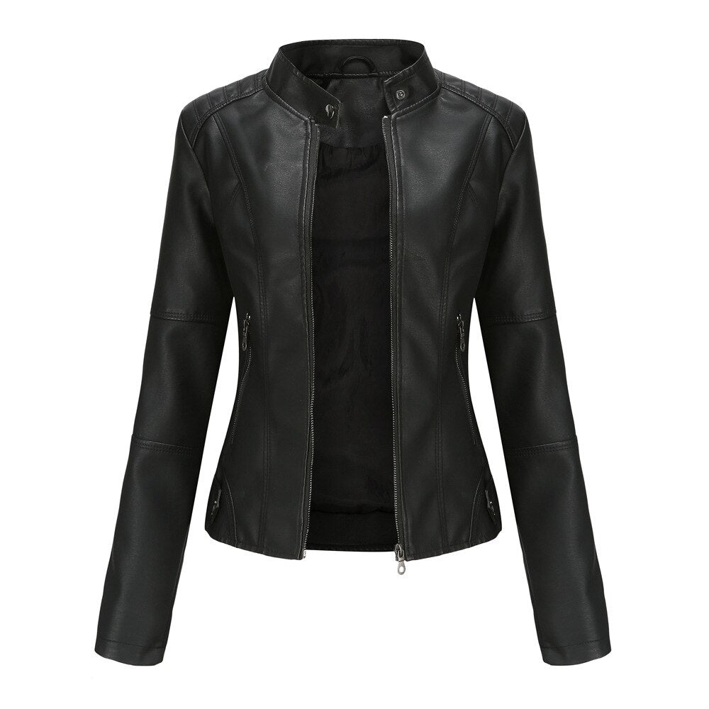 Bikerjack dames – Stijlvolle leren bikerjack met rits en slim fit design