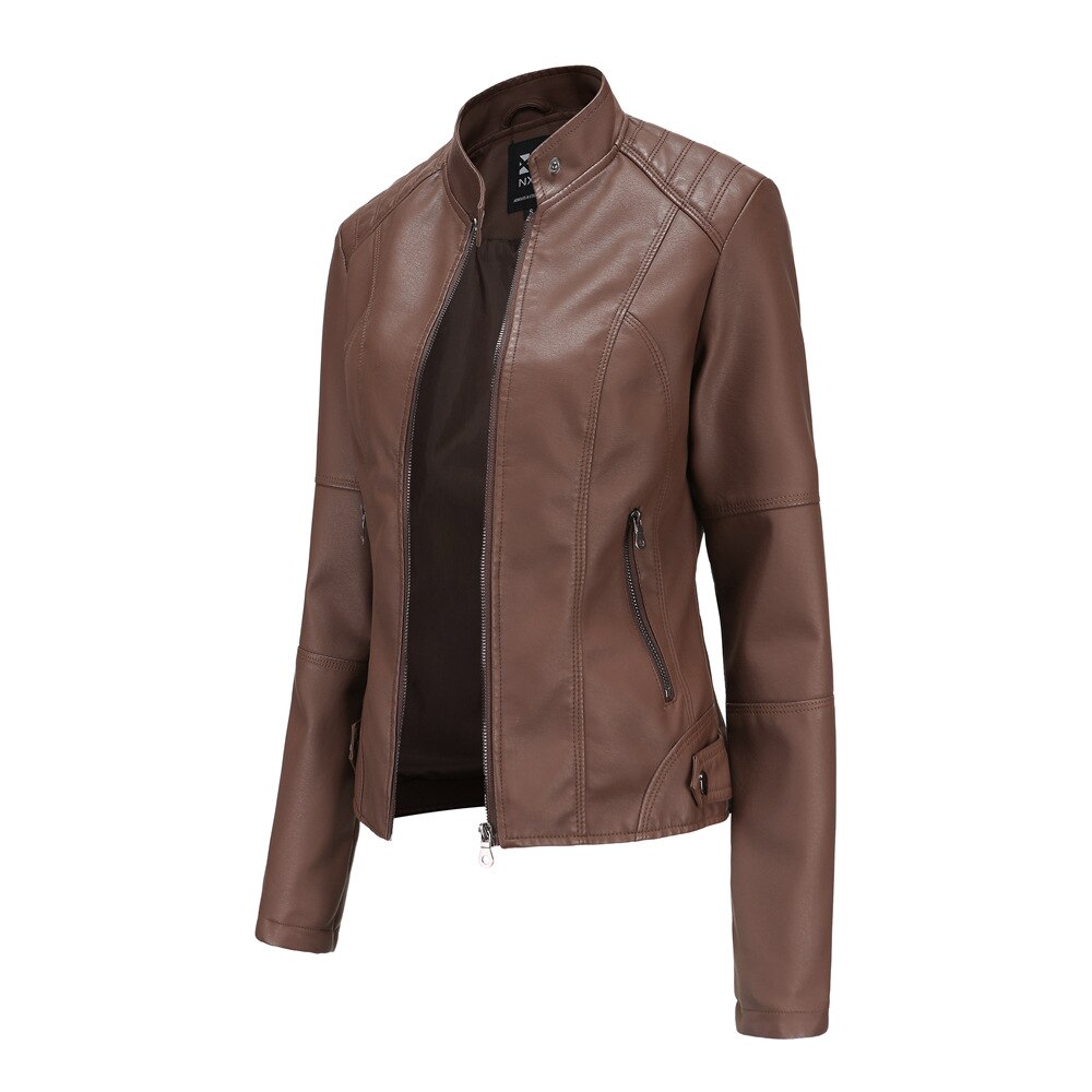 Bikerjack dames – Stijlvolle leren bikerjack met rits en slim fit design