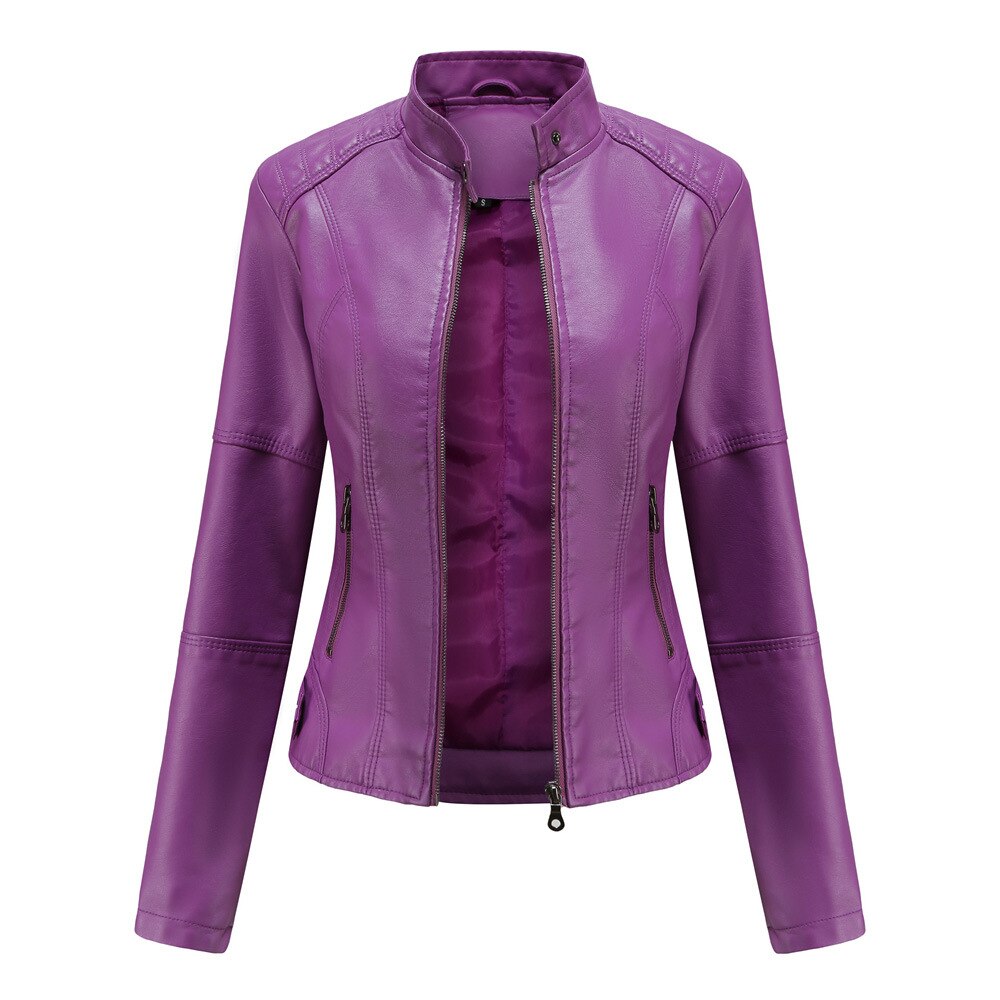 Bikerjack dames – Stijlvolle leren bikerjack met rits en slim fit design