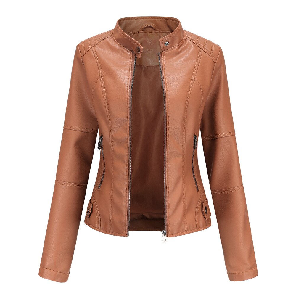 Bikerjack dames – Stijlvolle leren bikerjack met rits en slim fit design