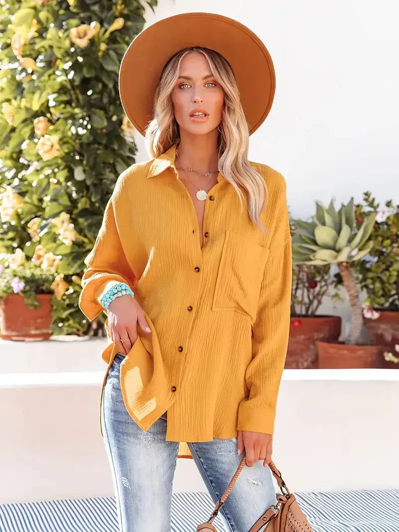 Losse blouse dames – Elegante blouse met korte mouwen en luchtige stof