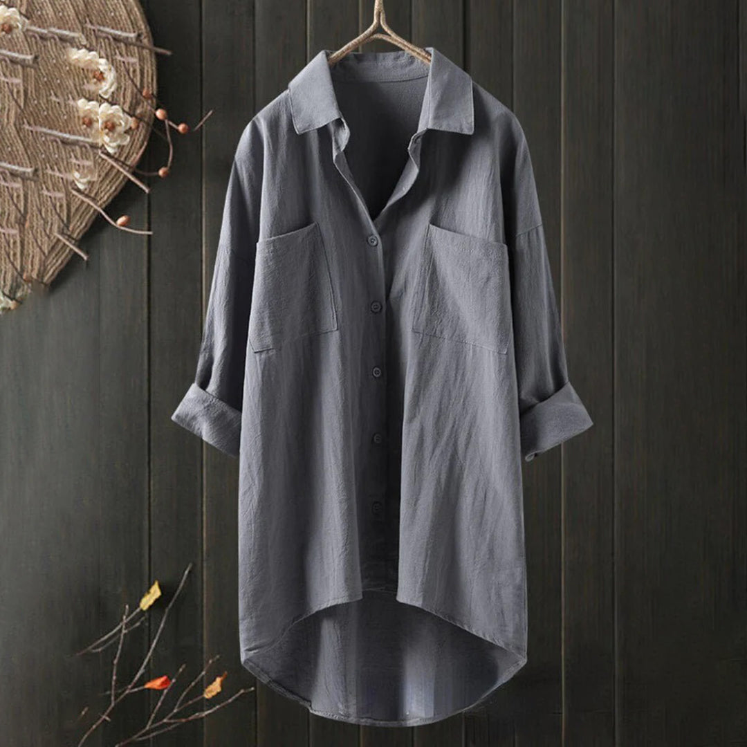 Dames Button-Down Shirt – Stijlvol Blouse met Lange Mouwen en Katoen