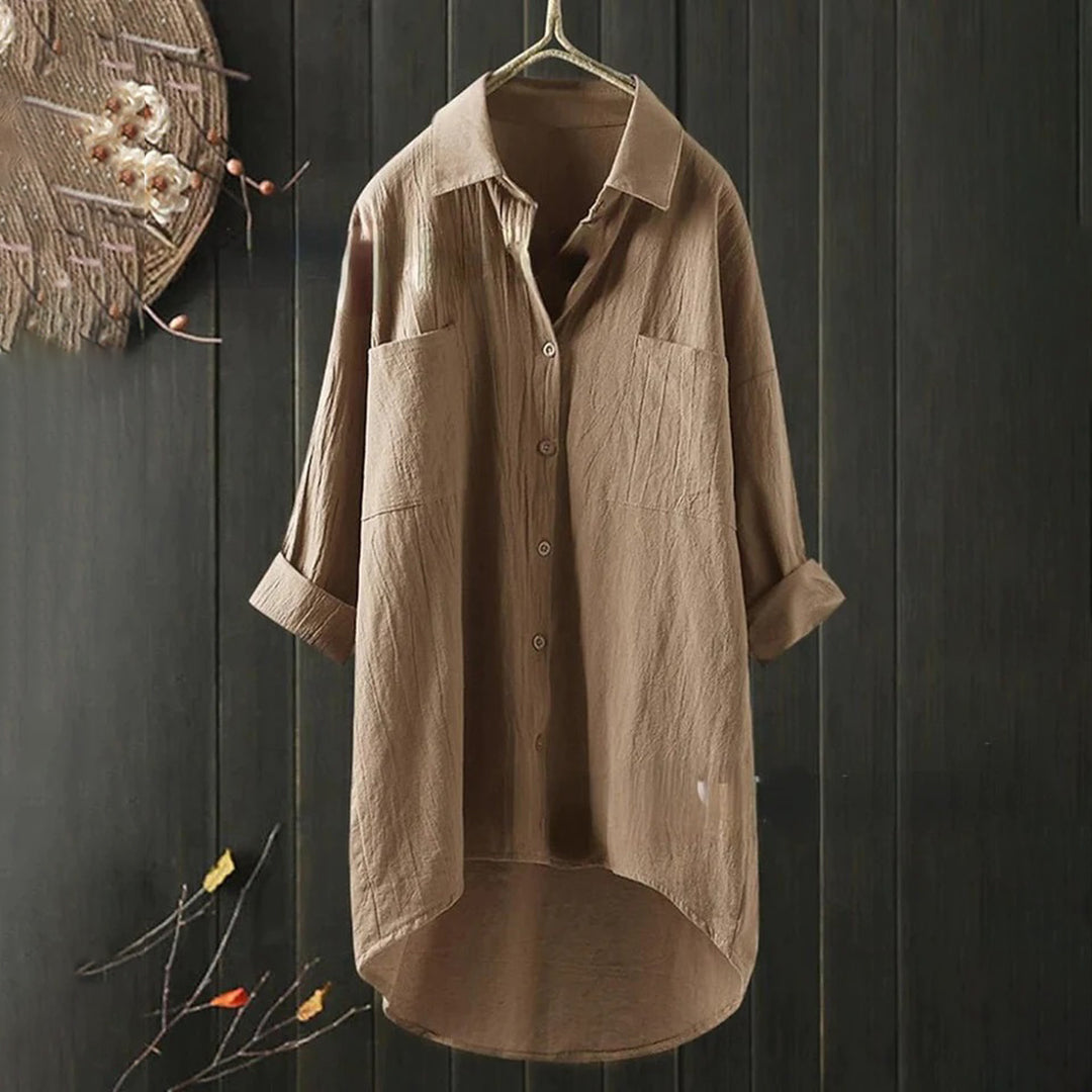Dames Button-Down Shirt – Stijlvol Blouse met Lange Mouwen en Katoen