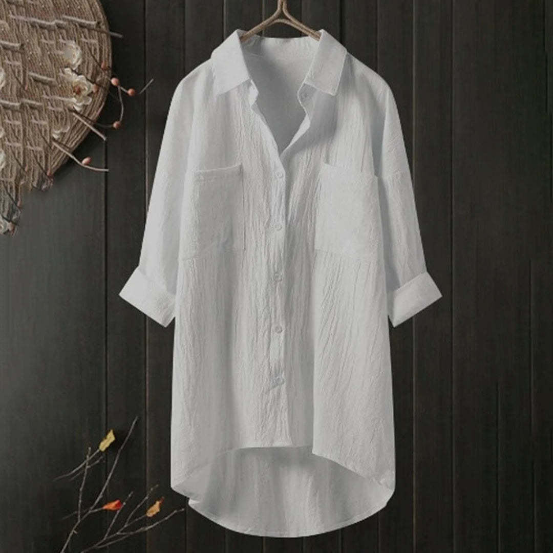 Dames Button-Down Shirt – Stijlvol Blouse met Lange Mouwen en Katoen