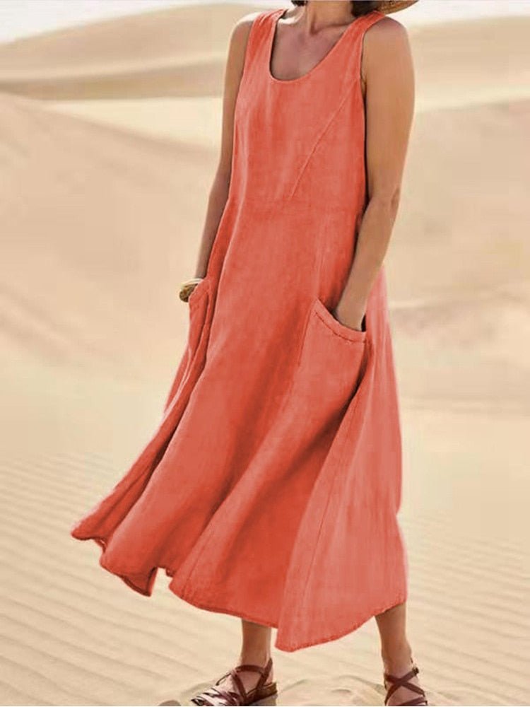 Vloeiende Jurk Dames – Mouwloos Elegante Jurk voor Feest en Casual Dagen
