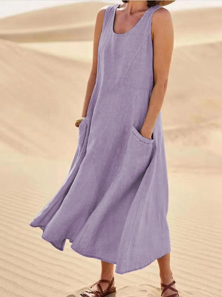 Vloeiende Jurk Dames – Mouwloos Elegante Jurk voor Feest en Casual Dagen