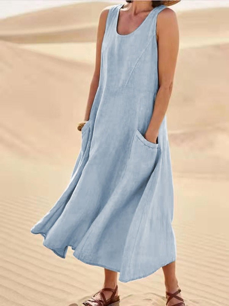 Vloeiende Jurk Dames – Mouwloos Elegante Jurk voor Feest en Casual Dagen