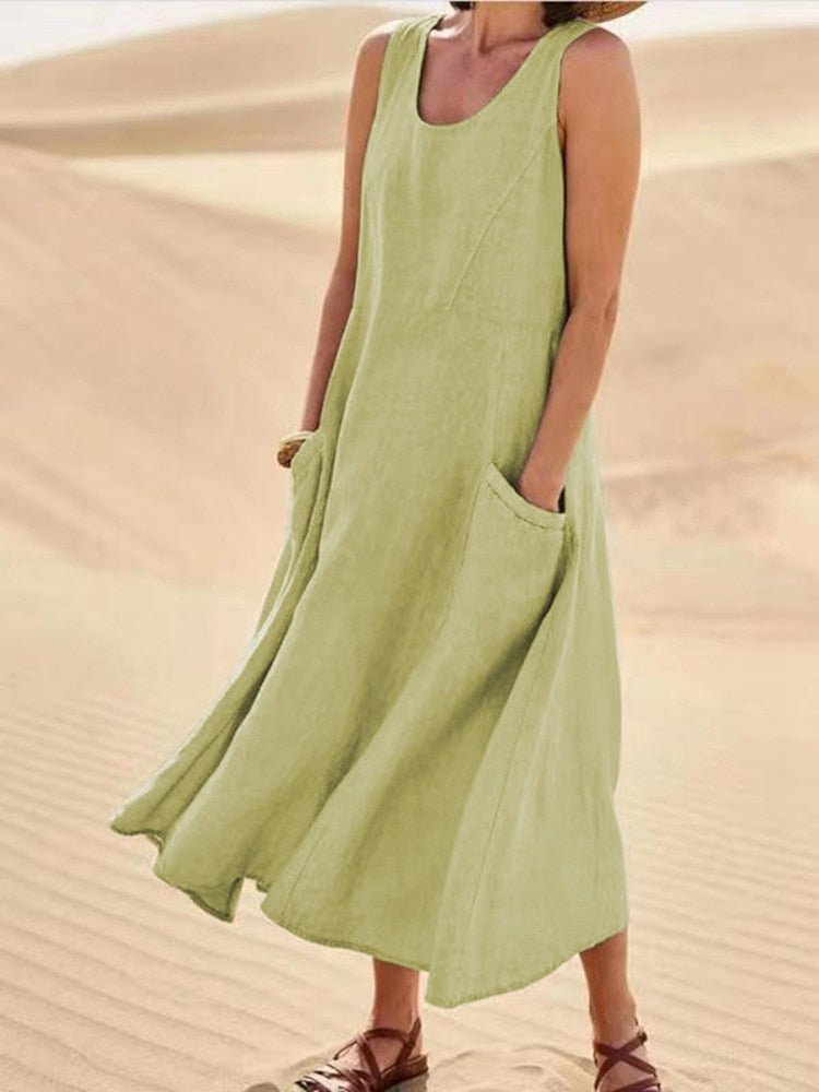 Vloeiende Jurk Dames – Mouwloos Elegante Jurk voor Feest en Casual Dagen