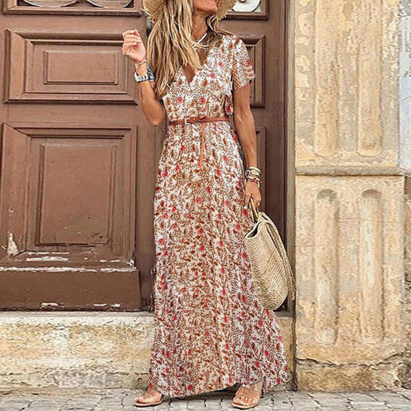 Boho Jurk Dames – Elegante Lange Jurk met Vloeiende Snit voor Zomer